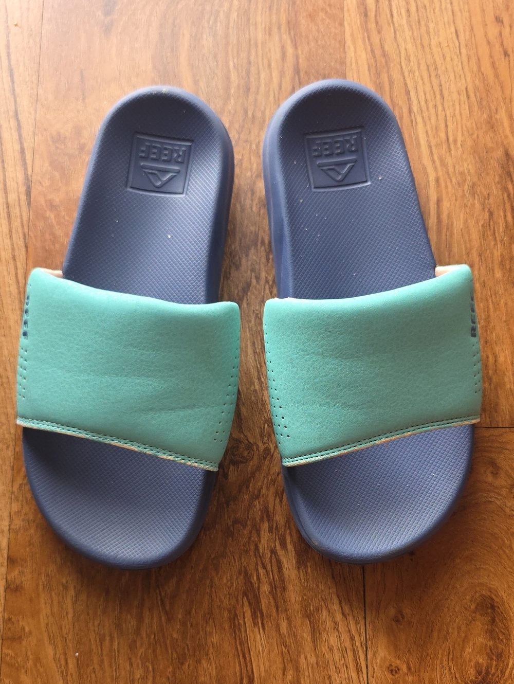 Reef Slide Sandals in Teal and Navy Blue